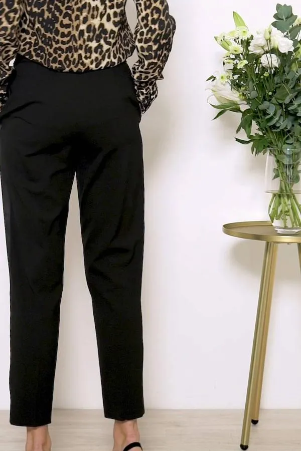 Sosandar Trousers and Leggings Women Black Satin Leg Detail Tuxedo Trousers Black