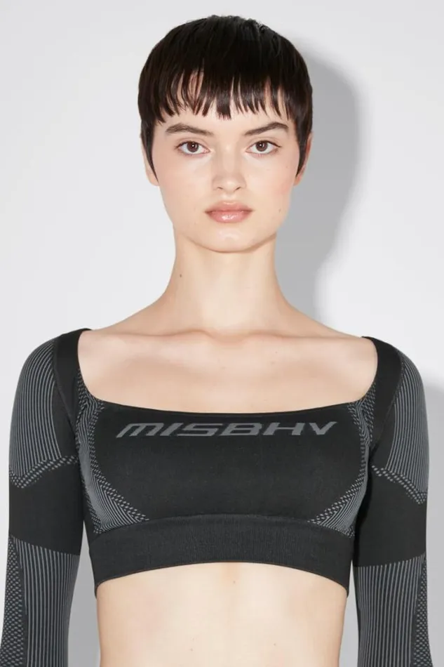 Sport Longsleeve Cropped Square Shaped Muted Black Women MISBHV Tops