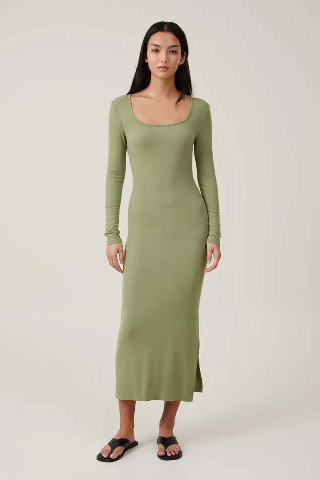 Staple Long Sleeve Maxi Dress Cool Khaki Women Cotton On Dresses