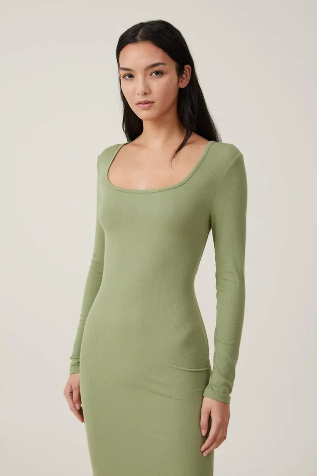 Staple Long Sleeve Maxi Dress Cool Khaki Women Cotton On Dresses