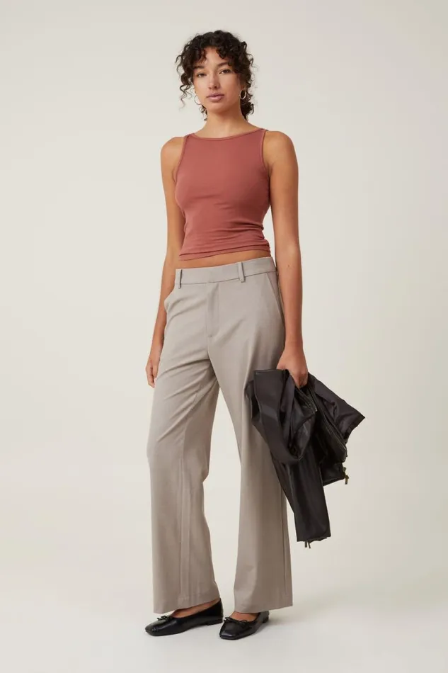 Staple Rib Boat Neck Tank Dark Sepia Women Cotton On Tops