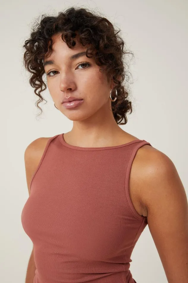 Staple Rib Boat Neck Tank Dark Sepia Women Cotton On Tops
