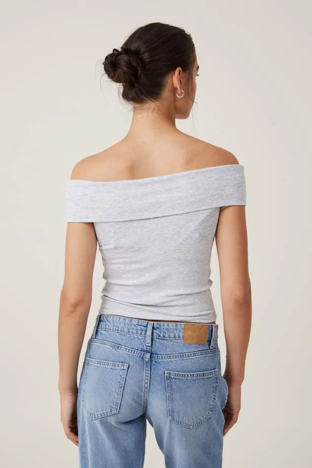 Staple Rib Off The Shoulder Short Sleeve Top Grey Marle Women Cotton On Tops Staple Rib Off The Shoulder Short Sleeve Top Grey Marle Women Cotton On Tops