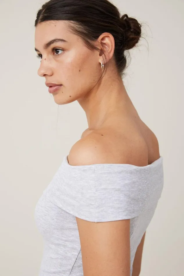 Staple Rib Off The Shoulder Short Sleeve Top Grey Marle Women Cotton On Tops Staple Rib Off The Shoulder Short Sleeve Top Grey Marle Women Cotton On Tops