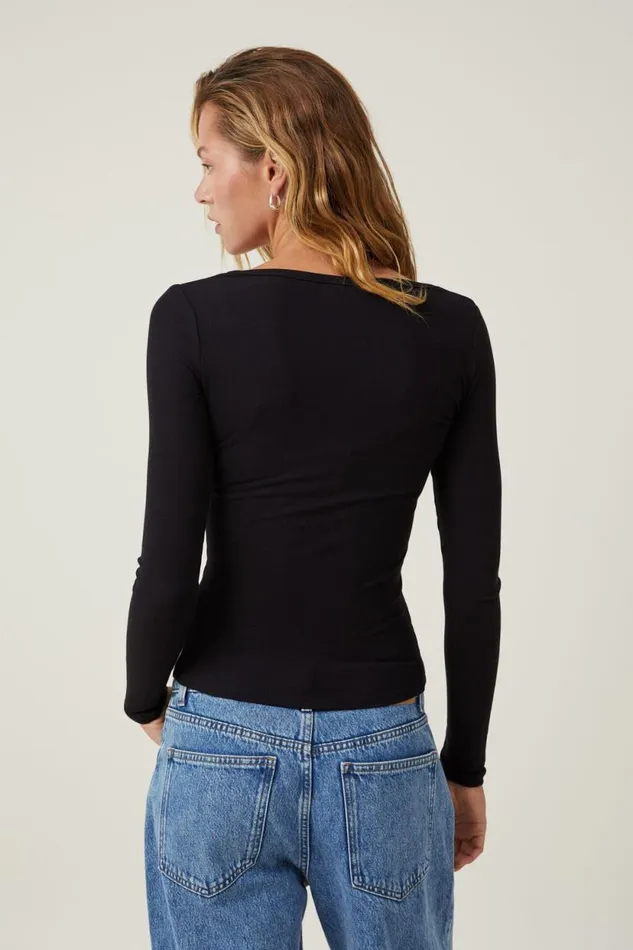 Staple Rib Scoop Neck Long Sleeve Top Black Ii Women Cotton On Tops Staple Rib Scoop Neck Long Sleeve Top Black Ii Women Cotton On Tops