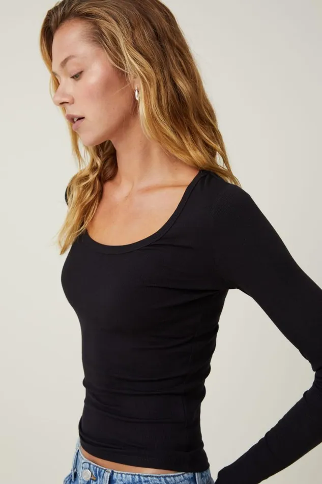 Staple Rib Scoop Neck Long Sleeve Top Black Ii Women Cotton On Tops Staple Rib Scoop Neck Long Sleeve Top Black Ii Women Cotton On Tops