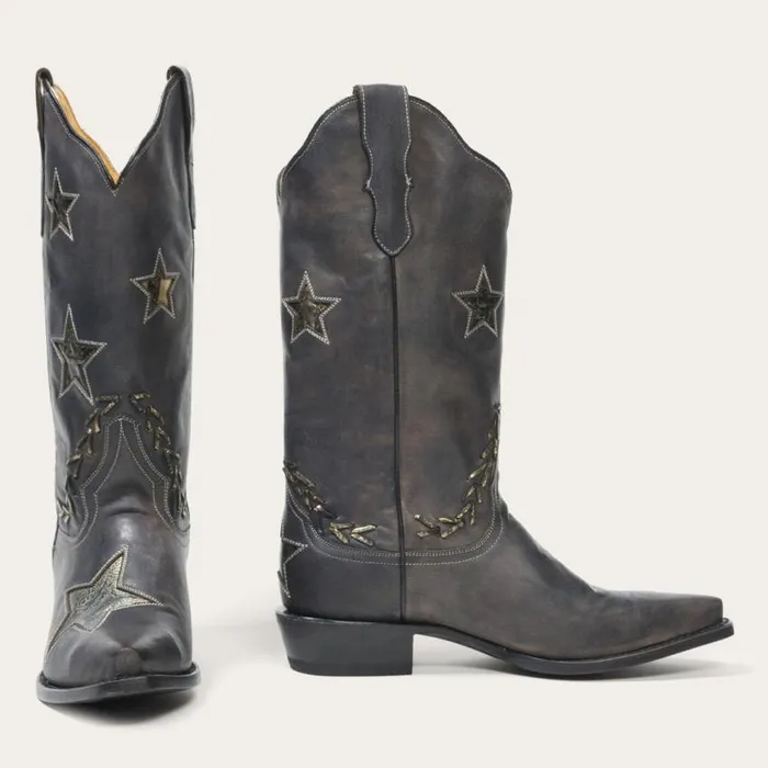 Star Distressed Black Cowboy Boot Black Women Stetson Western