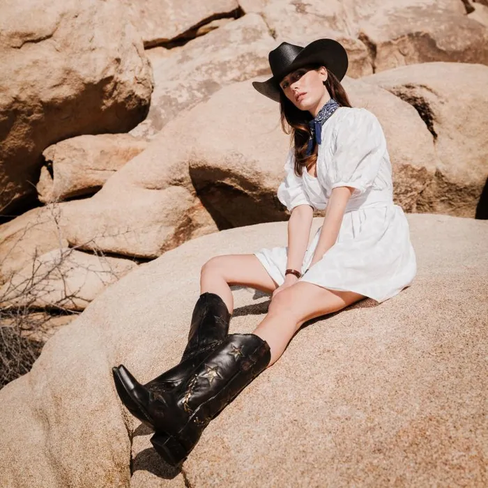 Star Distressed Black Cowboy Boot Black Women Stetson Western