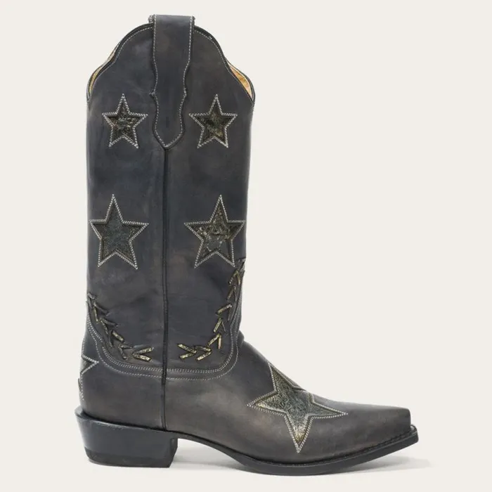 Star Distressed Black Cowboy Boot Black Women Stetson Western