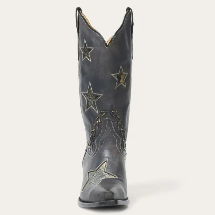Star Distressed Black Cowboy Boot Black Women Stetson Western