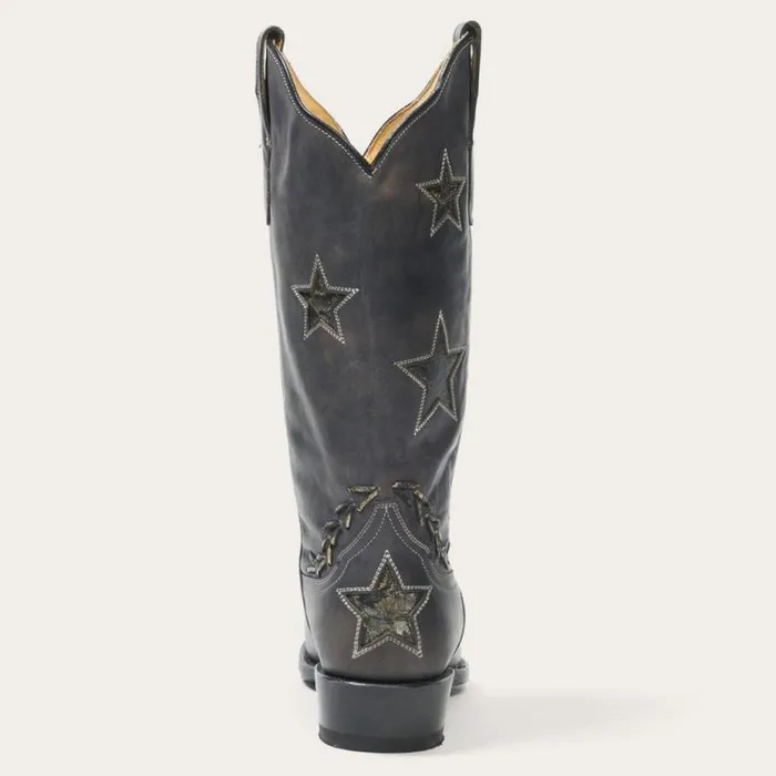 Star Distressed Black Cowboy Boot Black Women Stetson Western