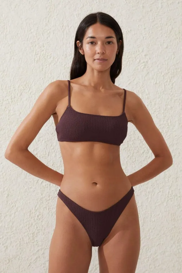 Straight Neck Crop Bikini Top Willow Brown Crinkle Women Cotton On Bikinis