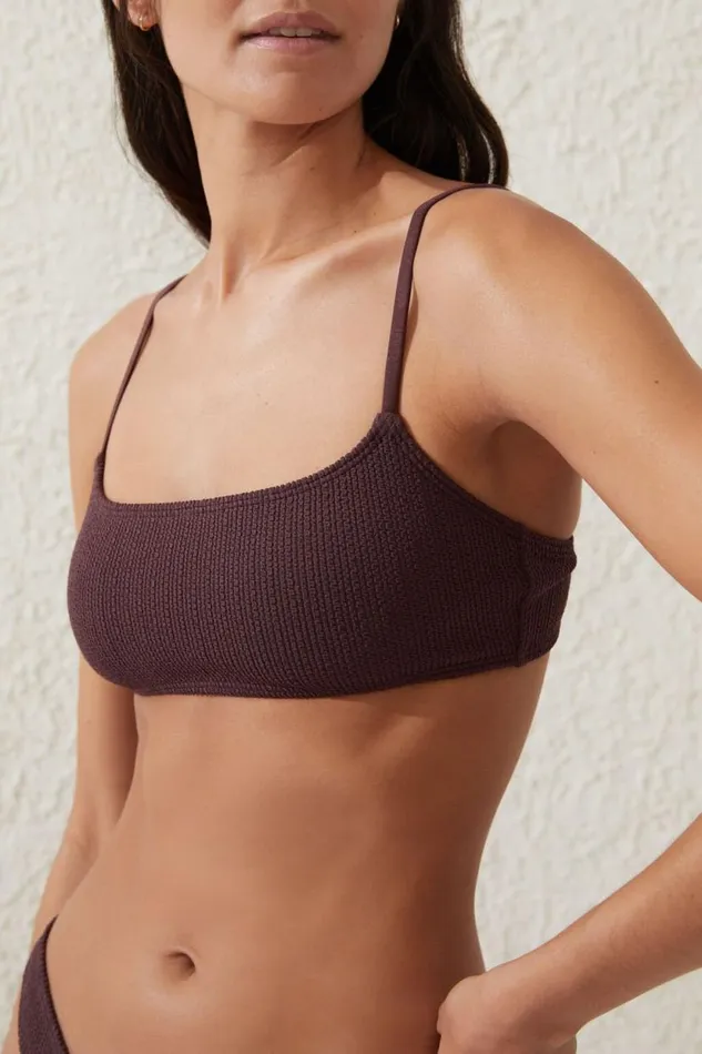 Straight Neck Crop Bikini Top Willow Brown Crinkle Women Cotton On Bikinis