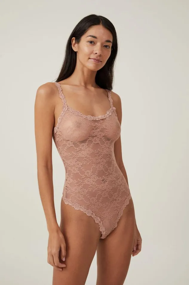 Stretch Lace Scoop Neck Bodysuit Nougat Women Cotton On Bras