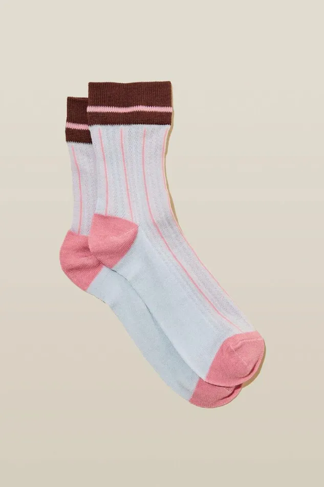 Stripe Mesh Crew Sock Bluedusty Pink Stripe Women Cotton On Socks