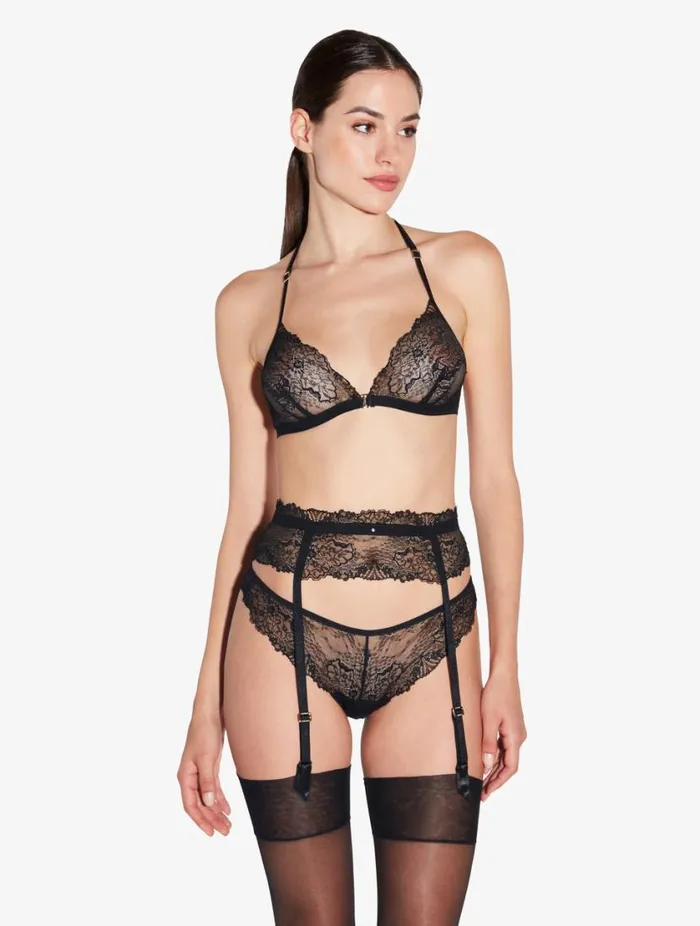 Suspender Belt In Black With Leavers Lace Lingerie La Perla Garter Belts