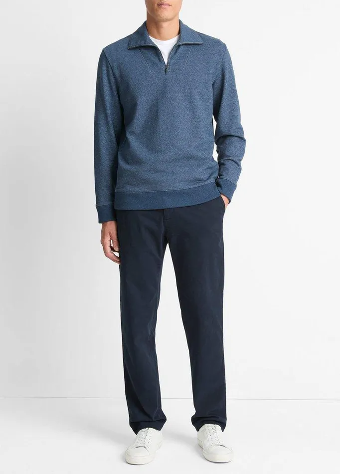 Sweaters Men Vince CottonBlend Mock Neck QuarterZip Pullover Heather Sapphire