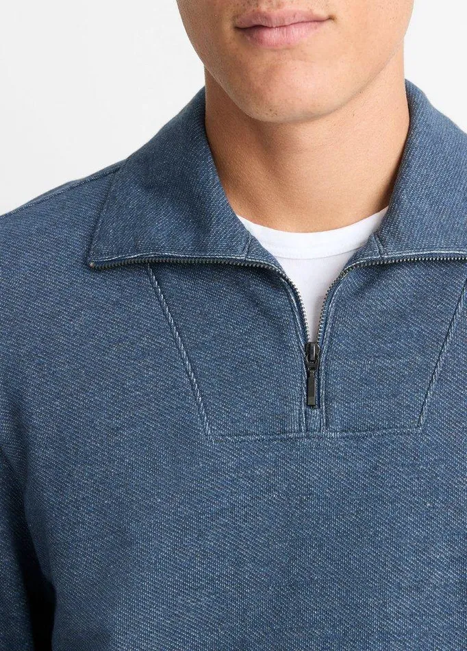 Sweaters Men Vince CottonBlend Mock Neck QuarterZip Pullover Heather Sapphire Sweaters Men Vince CottonBlend Mock Neck QuarterZip Pullover Heather Sapphire