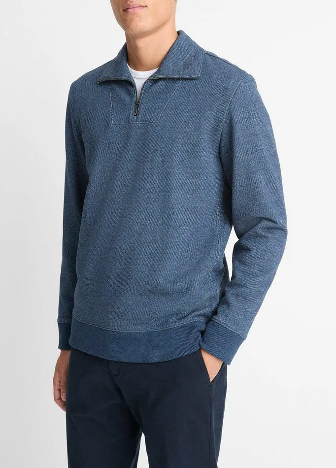 Sweaters Men Vince CottonBlend Mock Neck QuarterZip Pullover Heather Sapphire Sweaters Men Vince CottonBlend Mock Neck QuarterZip Pullover Heather Sapphire