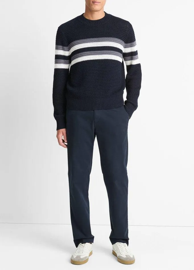 Sweaters Men Vince Crafted Crochet Striped Cotton Sweater Coastal Blue Combo
