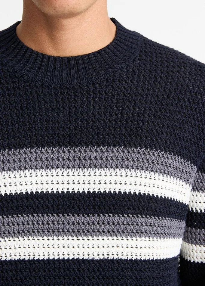 Sweaters Men Vince Crafted Crochet Striped Cotton Sweater Coastal Blue Combo Sweaters Men Vince Crafted Crochet Striped Cotton Sweater Coastal Blue Combo