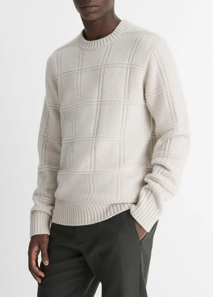 Sweaters Men Vince SeedStitch Windowpane Wool Sweater Heather Sheep Sweaters Men Vince SeedStitch Windowpane Wool Sweater Heather Sheep