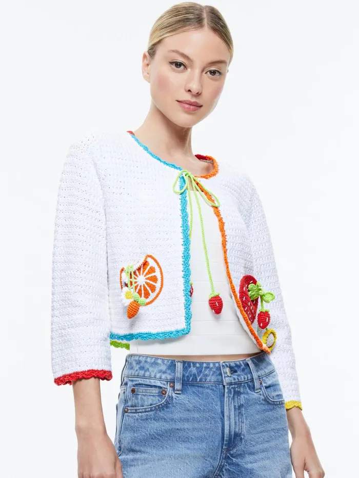 Sweaters Women Alice Olivia ANDERSON TIE FRONT CARDIGAN Soft White Multi