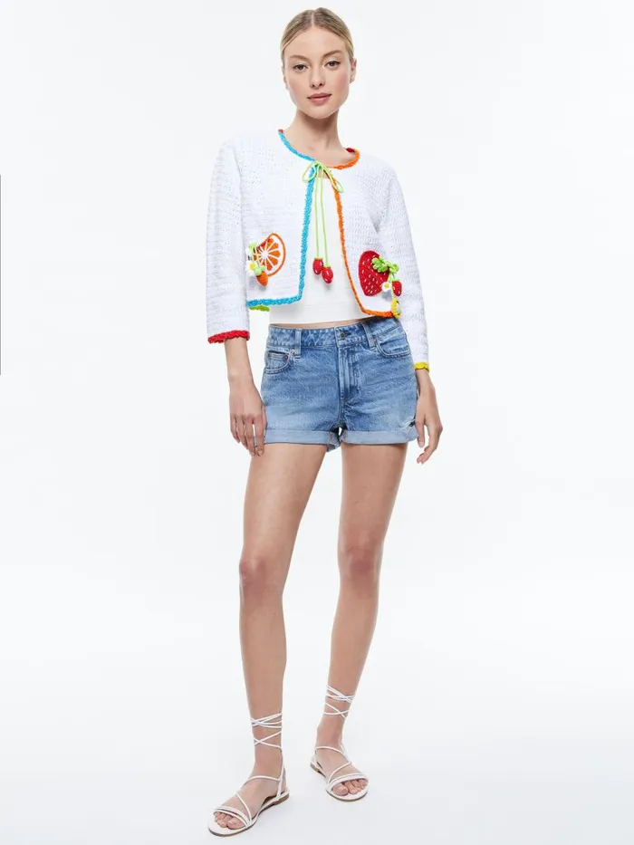 Sweaters Women Alice Olivia ANDERSON TIE FRONT CARDIGAN Soft White Multi