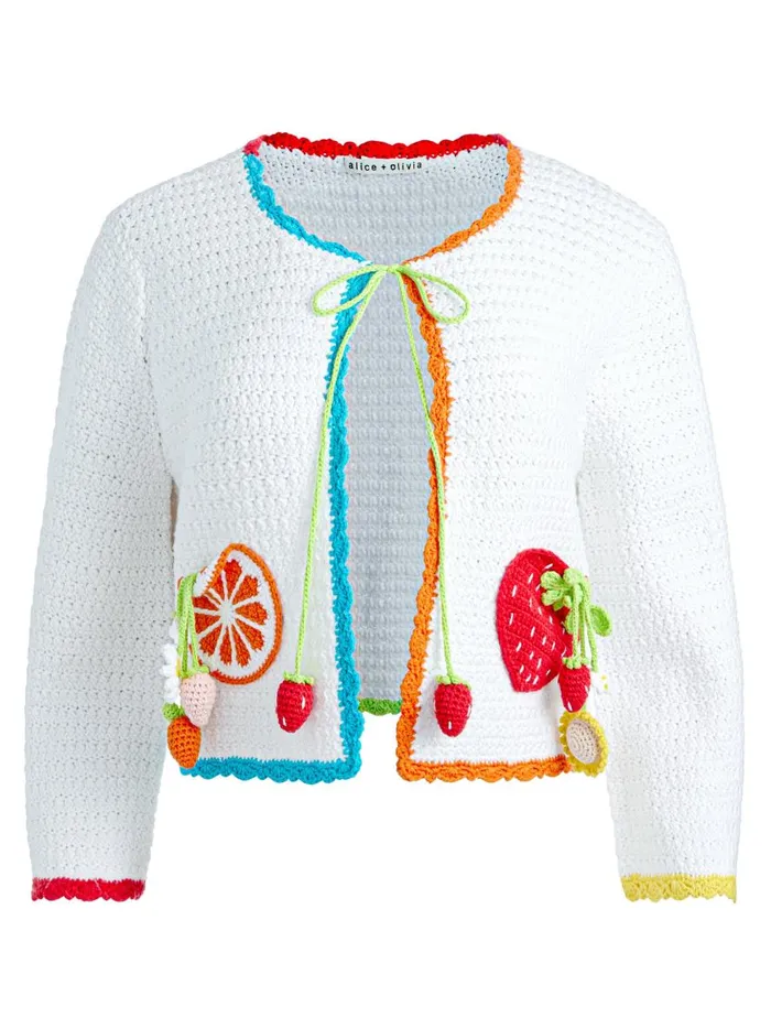 Sweaters Women Alice Olivia ANDERSON TIE FRONT CARDIGAN Soft White Multi