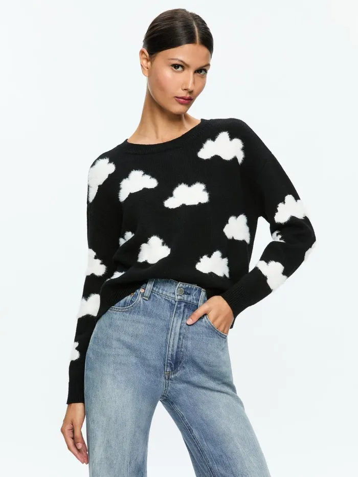 Sweaters Women Alice Olivia GLEESON FUZZY CLOUD PULLOVER Blacksoft White