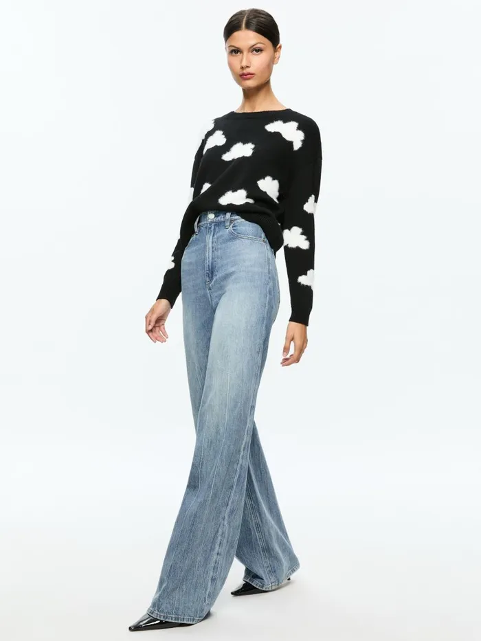 Sweaters Women Alice Olivia GLEESON FUZZY CLOUD PULLOVER Blacksoft White