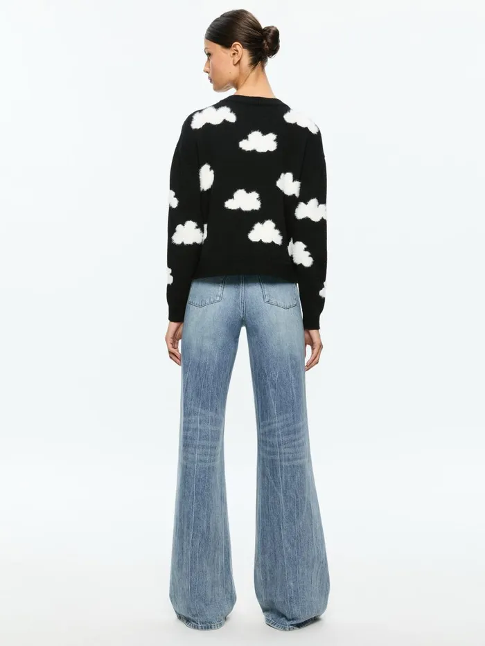 Sweaters Women Alice Olivia GLEESON FUZZY CLOUD PULLOVER Blacksoft White