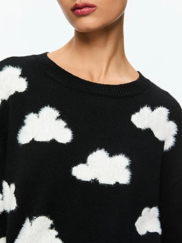 Sweaters Women Alice Olivia GLEESON FUZZY CLOUD PULLOVER Blacksoft White