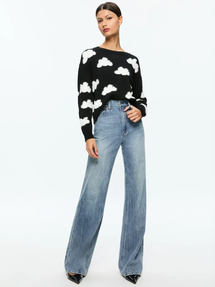 Sweaters Women Alice Olivia GLEESON FUZZY CLOUD PULLOVER Blacksoft White