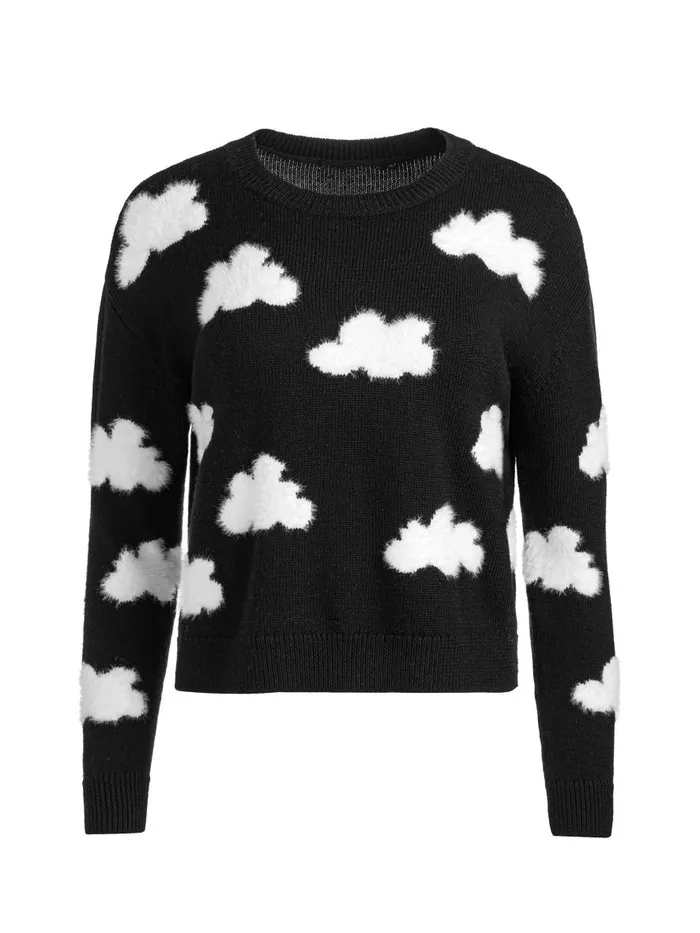 Sweaters Women Alice Olivia GLEESON FUZZY CLOUD PULLOVER Blacksoft White