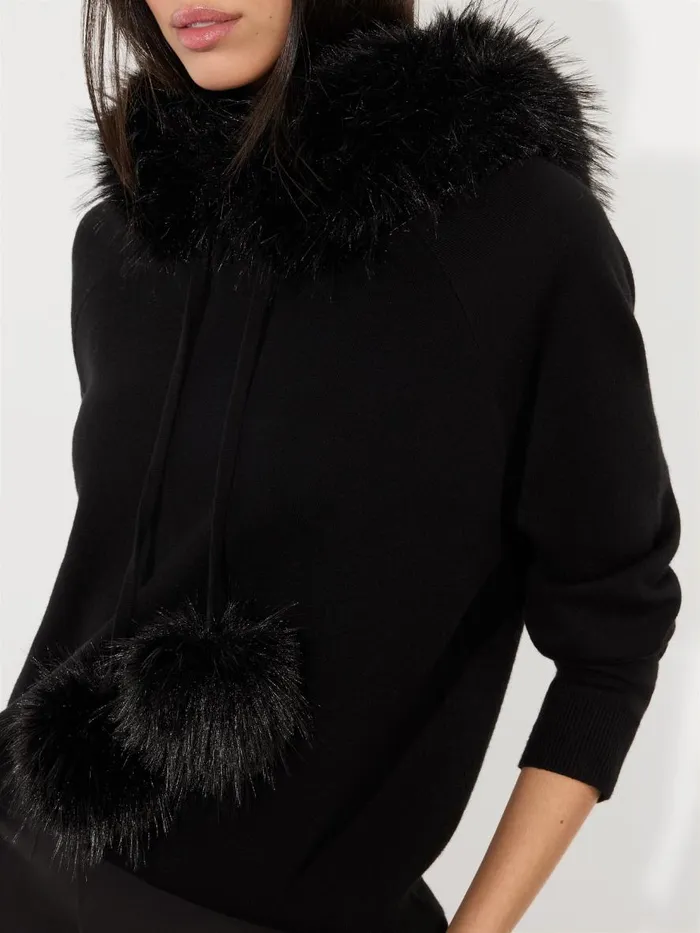 Sweaters Women Alice Olivia OSCAR HOODIE WITH FAUX FUR TRIM Black