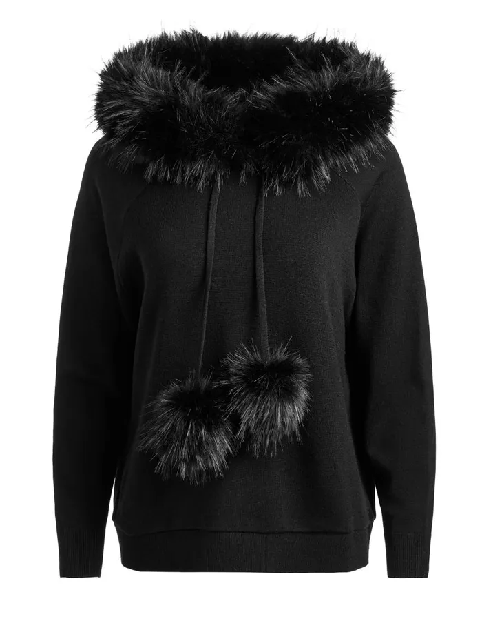 Sweaters Women Alice Olivia OSCAR HOODIE WITH FAUX FUR TRIM Black