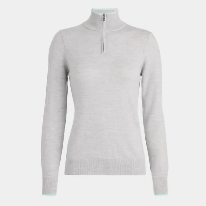 Sweaters Women GFORE CONTRAST TIPPED MERINO WOOL QUARTER ZIP SWEATER Heather Grey