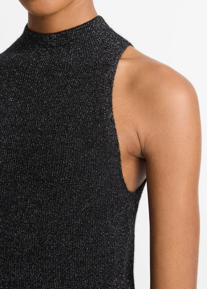 Sweaters Women Vince Italian Metallic AlpacaBlend MockNeck Tank Black Metallic Sweaters Women Vince Italian Metallic AlpacaBlend MockNeck Tank Black Metallic