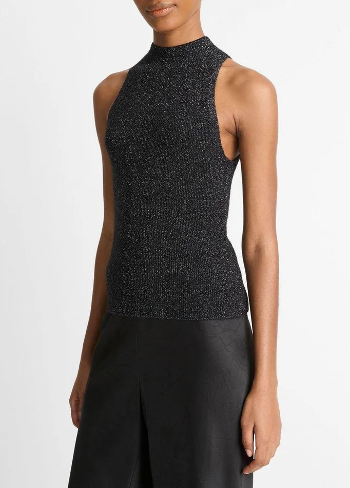 Sweaters Women Vince Italian Metallic AlpacaBlend MockNeck Tank Black Metallic Sweaters Women Vince Italian Metallic AlpacaBlend MockNeck Tank Black Metallic