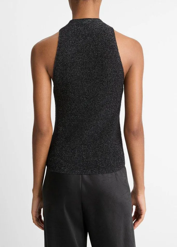 Sweaters Women Vince Italian Metallic AlpacaBlend MockNeck Tank Black Metallic Sweaters Women Vince Italian Metallic AlpacaBlend MockNeck Tank Black Metallic