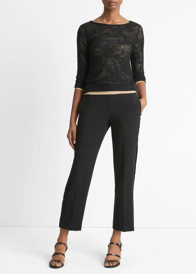 Sweaters Women Vince LaceStitch Italian AlpacaBlend Layered Sweater Blackgold Cliff Sweaters Women Vince LaceStitch Italian AlpacaBlend Layered Sweater Blackgold Cliff