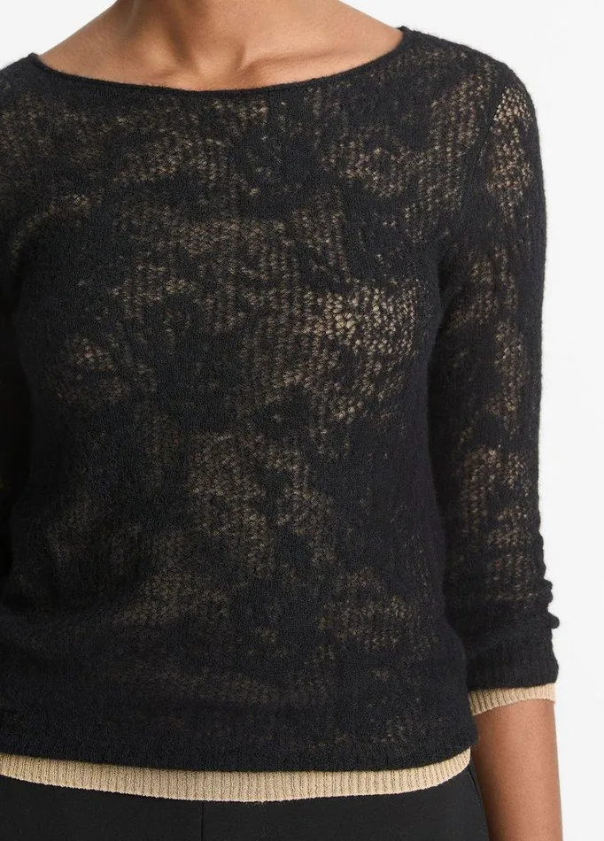 Sweaters Women Vince LaceStitch Italian AlpacaBlend Layered Sweater Blackgold Cliff Sweaters Women Vince LaceStitch Italian AlpacaBlend Layered Sweater Blackgold Cliff