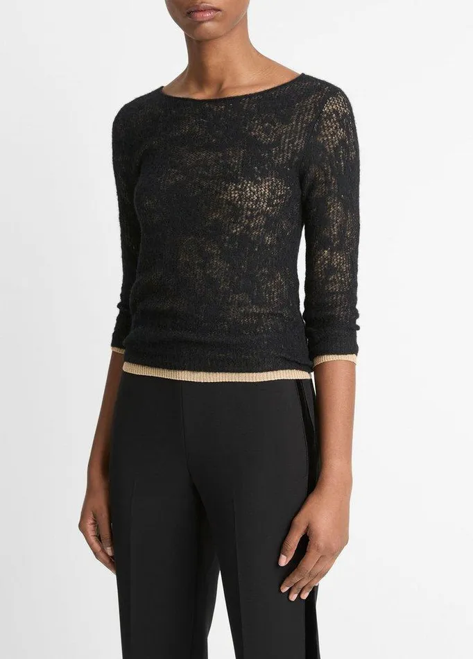 Sweaters Women Vince LaceStitch Italian AlpacaBlend Layered Sweater Blackgold Cliff Sweaters Women Vince LaceStitch Italian AlpacaBlend Layered Sweater Blackgold Cliff