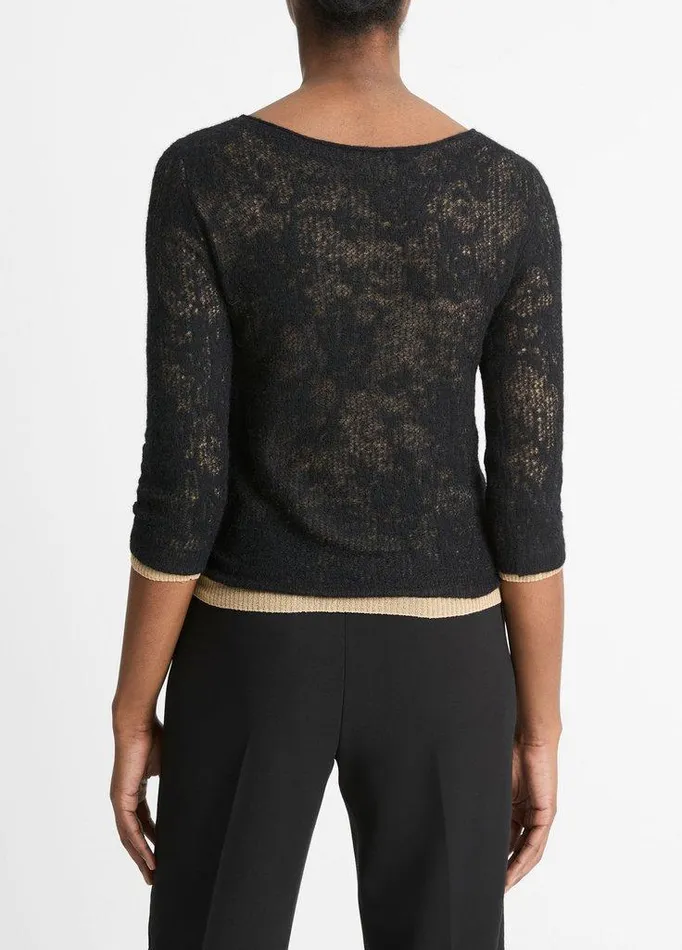 Sweaters Women Vince LaceStitch Italian AlpacaBlend Layered Sweater Blackgold Cliff Sweaters Women Vince LaceStitch Italian AlpacaBlend Layered Sweater Blackgold Cliff