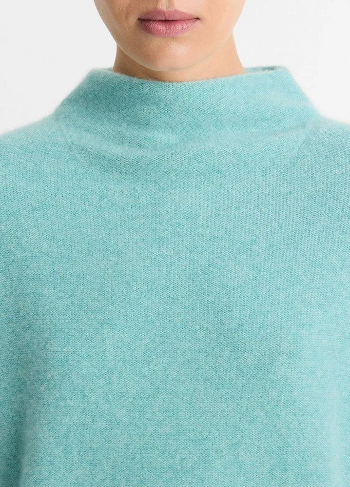 Sweaters Women Vince Plush Cashmere Funnel Neck Sweater Heather Aqua Gem Sweaters Women Vince Plush Cashmere Funnel Neck Sweater Heather Aqua Gem