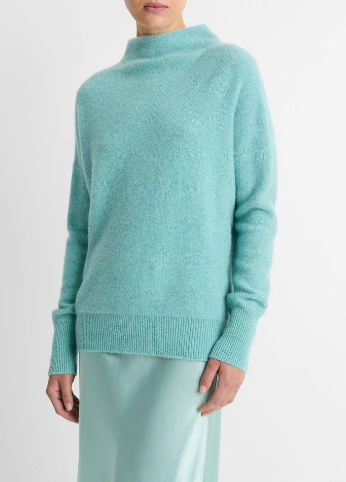 Sweaters Women Vince Plush Cashmere Funnel Neck Sweater Heather Aqua Gem Sweaters Women Vince Plush Cashmere Funnel Neck Sweater Heather Aqua Gem