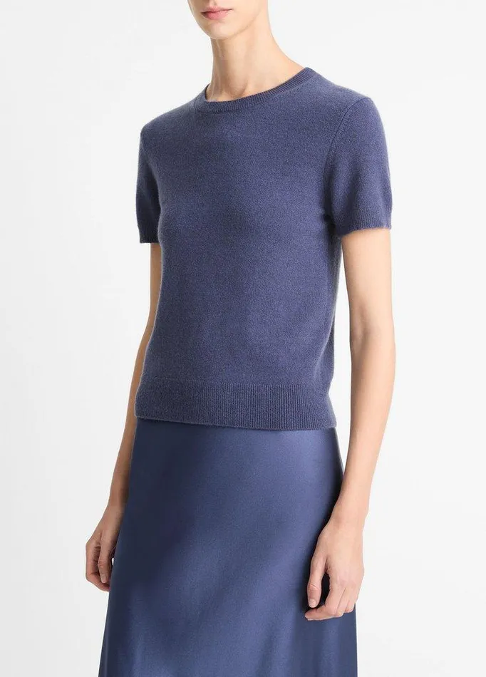 Sweaters Women Vince Wool and CashmereBlend ShortSleeve Sweater Dark Peri Sweaters Women Vince Wool and CashmereBlend ShortSleeve Sweater Dark Peri