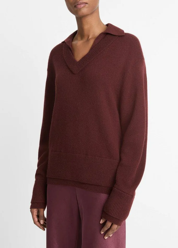 Sweaters Women Vince WoolCashmere DoubleLayer Collared Pullover Black Rose