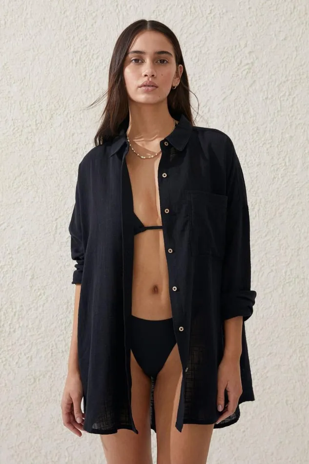 Swing Beach Shirt Black Women Cotton On Tops
